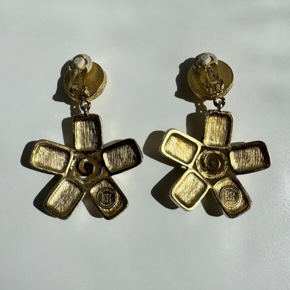 Vintage GIVENCHY Opal Lucite Golden Earrings Clip on Oversized - Picture 2 of 9